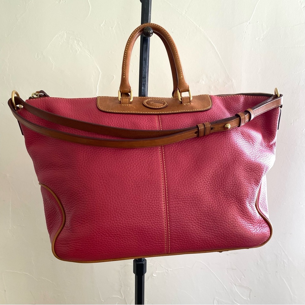 Dooney & Bourke Raspberry Pink Leather Tote with Brown Trim